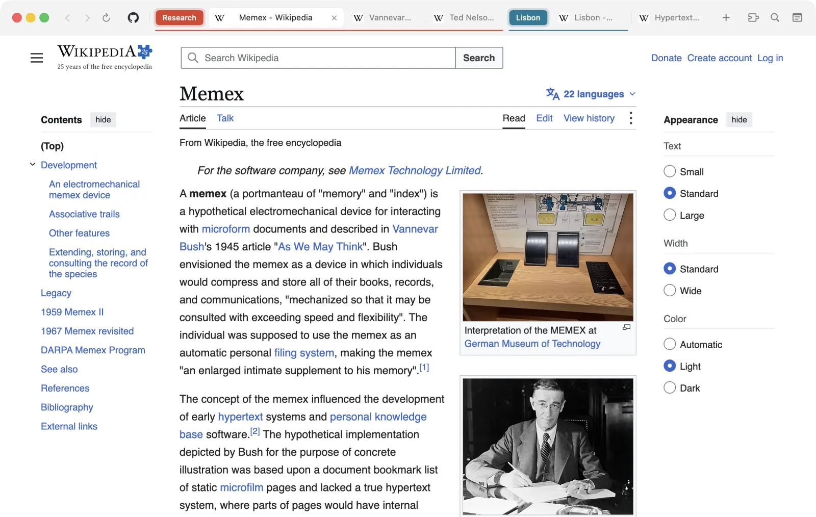 Glea browsing the web, with tabs in the top bar.